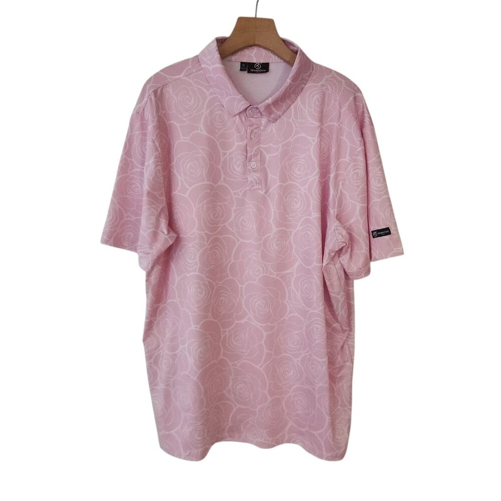 Greenside Golf Polo‎ Shirt Rosa Bella Pink / White Roses All Over Design XL